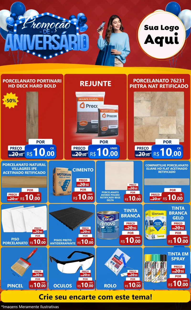 Modelo de Encarte para Encarte Grande com o tema Promoção de Aniversário para Pisos e revestimentos