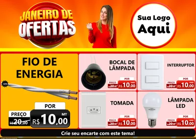 Modelo de Encarte para Encarte A4 Horizontal com o tema Janeiro de Ofertas para Materiais Elétricos