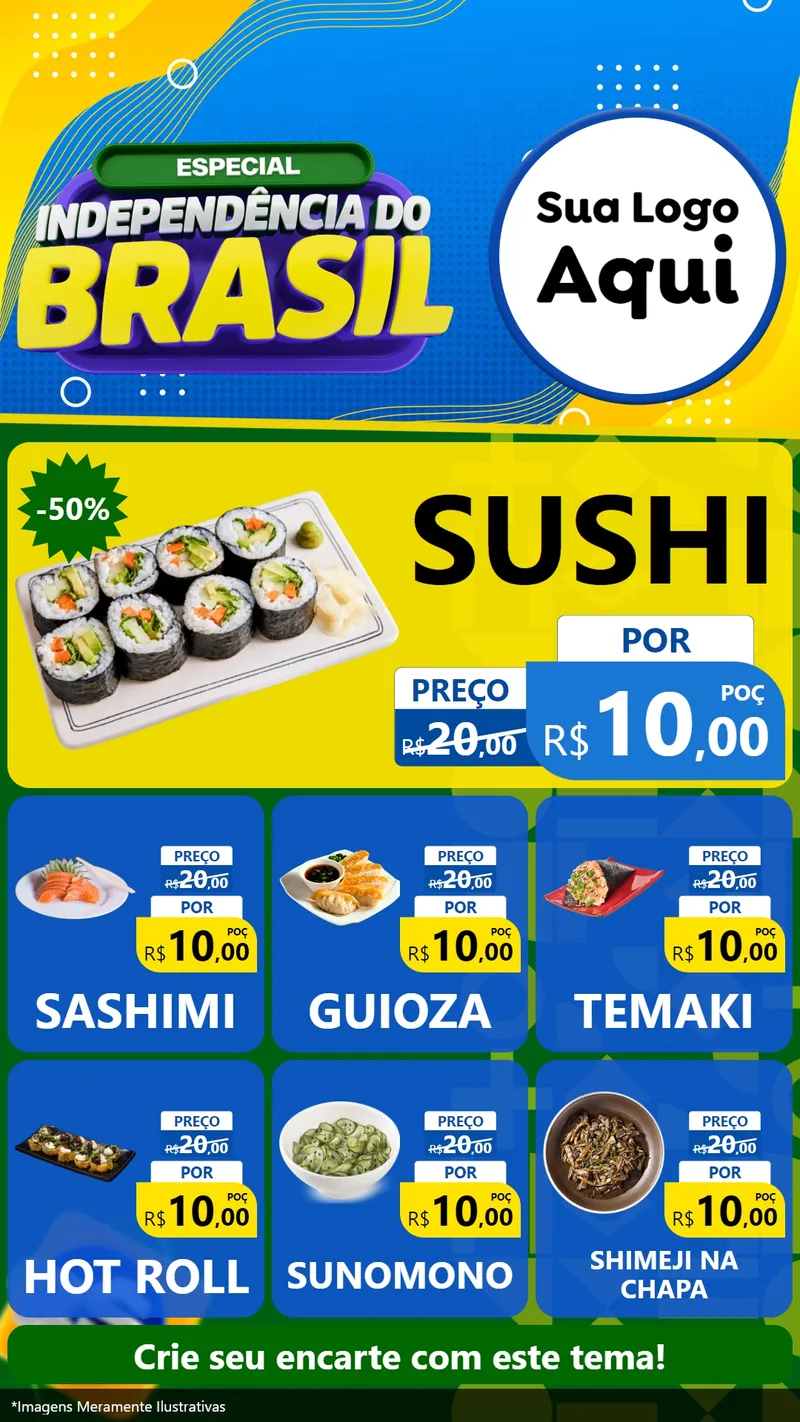 Modelo de Rede Social para Stories com o tema Especial Independência do Brasil para Comida japonesa