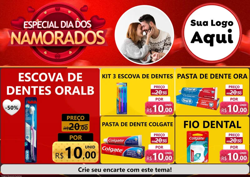 Modelo de Encarte para Encarte A4 Horizontal com o tema Especial Dia Dos Namorados para Higiene Pessoal