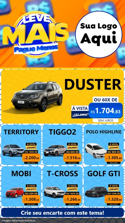 Modelo de Rede Social para Stories com o tema Leve Mais, Pague Menos para Concessionaria de Carros