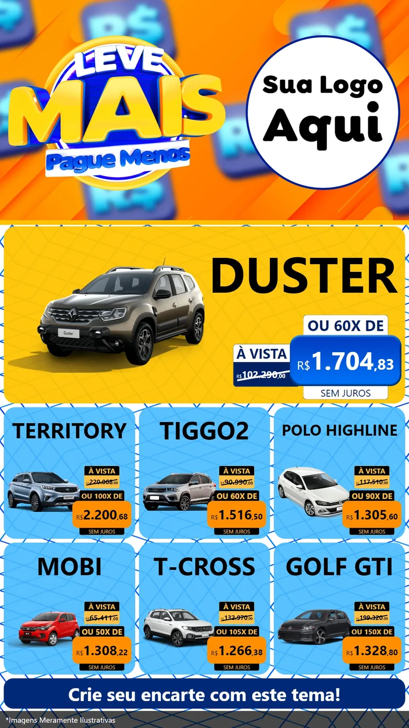 Modelo de Rede Social para Stories com o tema Leve Mais, Pague Menos para Concessionaria de Carros