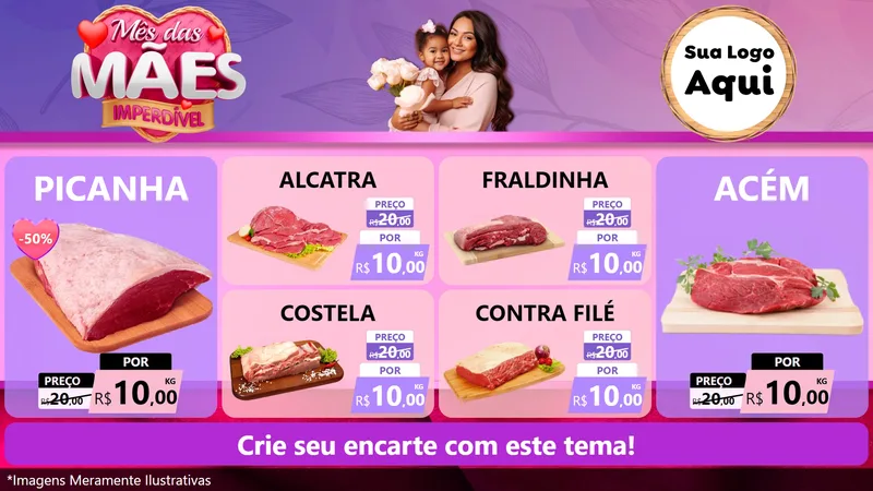 Modelo de TV para TV Horizontal com o tema Mês das Mães Imperdível para Açougue