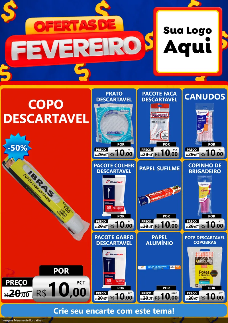 Modelo de Encarte para Encarte A4 Vertical com o tema Ofertas de Fevereiro para Embalagens