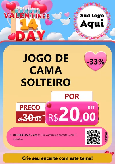 Modelo de Cartaz para Cartaz A4 Vertical com o tema Valentine's Day para Cama, Mesa e Banho