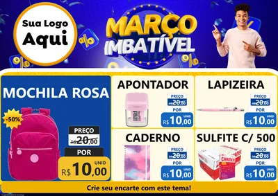 Modelo de Encarte para Encarte A4 Horizontal com o tema Março Imbatível para Papelaria