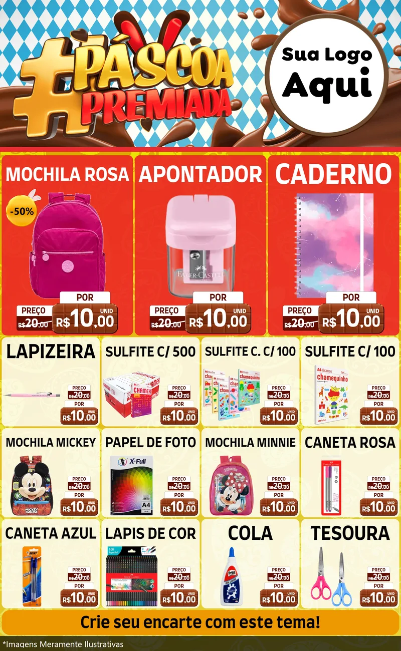 Modelo de Encarte para Encarte Grande com o tema Páscoa Premiada para Papelaria