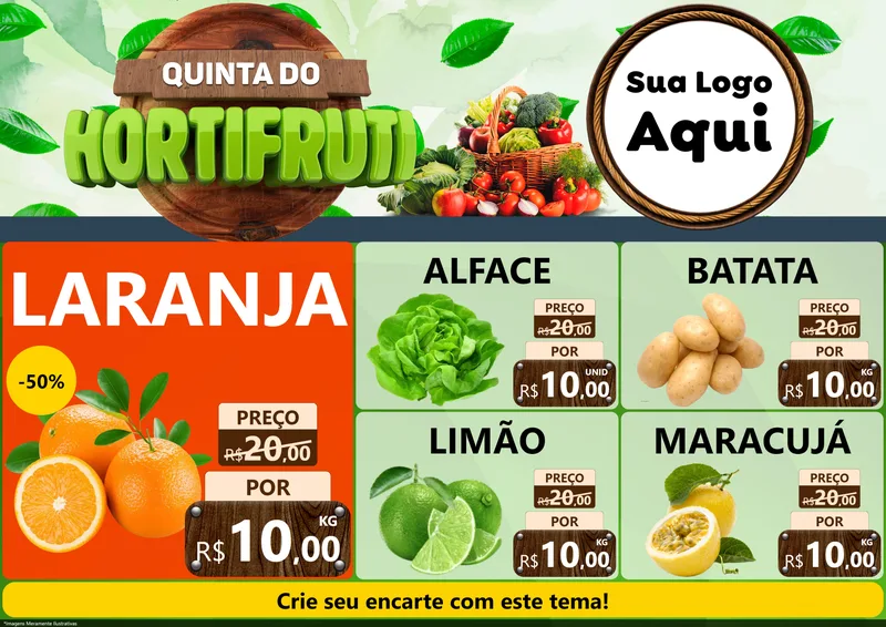 Modelo de Encarte para Encarte A4 Horizontal com o tema Quinta do Hortifruti para Hortifrúti