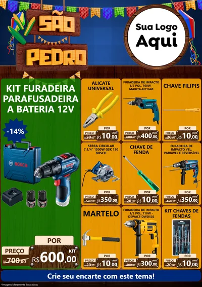 Modelo de Encarte para Encarte A4 Vertical com o tema São Pedro para Maquinas e Ferramentas