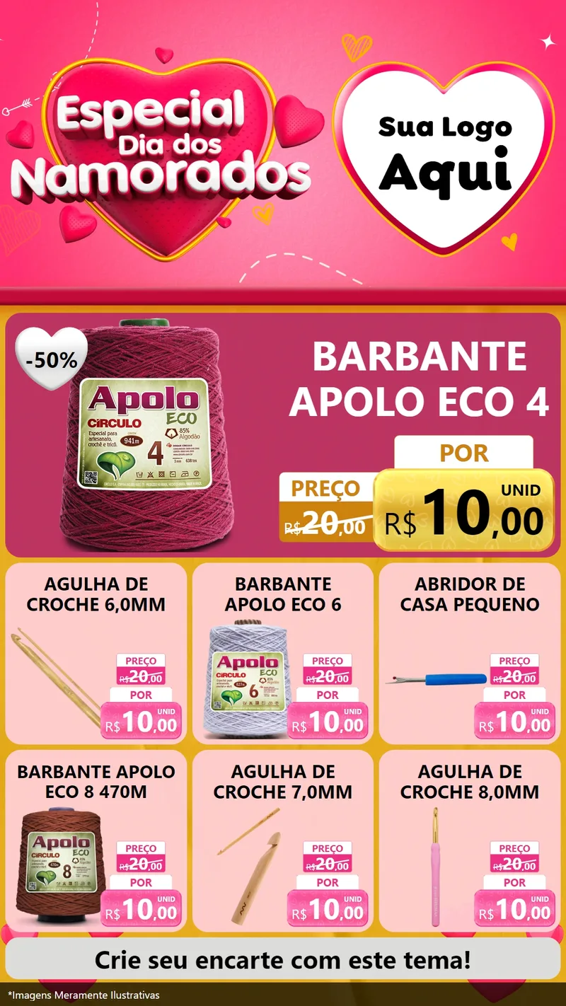 Modelo de Rede Social para Stories com o tema Especial Dia dos Namorados para Armarinho e Aviamentos