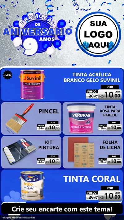 Modelo de TV para TV Vertical com o tema Promoção de Aniversário - 9 Anos para Tintas e Ferramentas