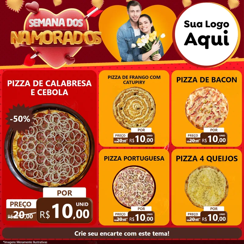 Modelo de Rede Social para Feed Facebook com o tema Semana dos Namorados para Pizzaria