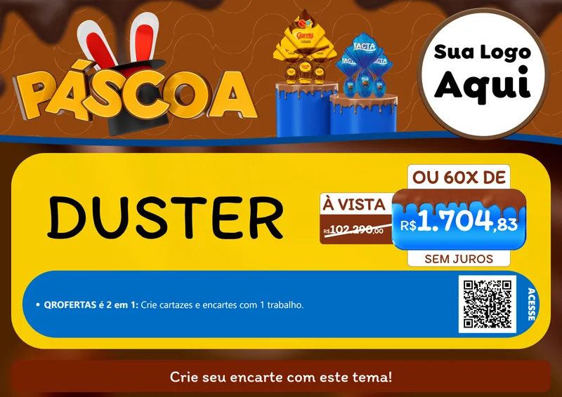 Modelo de Cartaz para Cartaz A4 Horizontal com o tema Páscoa para Concessionaria de Carros