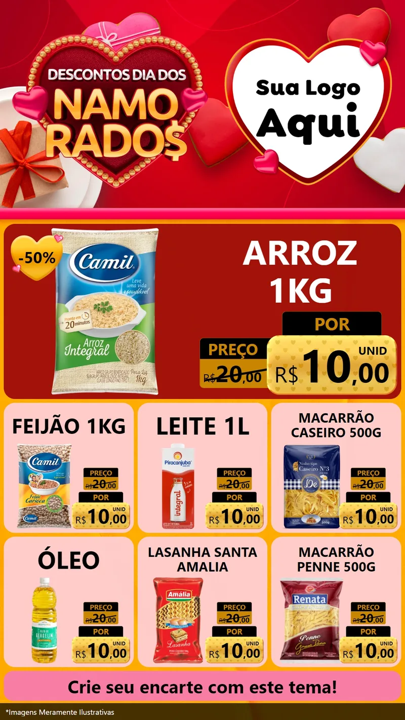 Modelo de Rede Social para Stories com o tema Descontos Dia dos Namorados para Supermercado