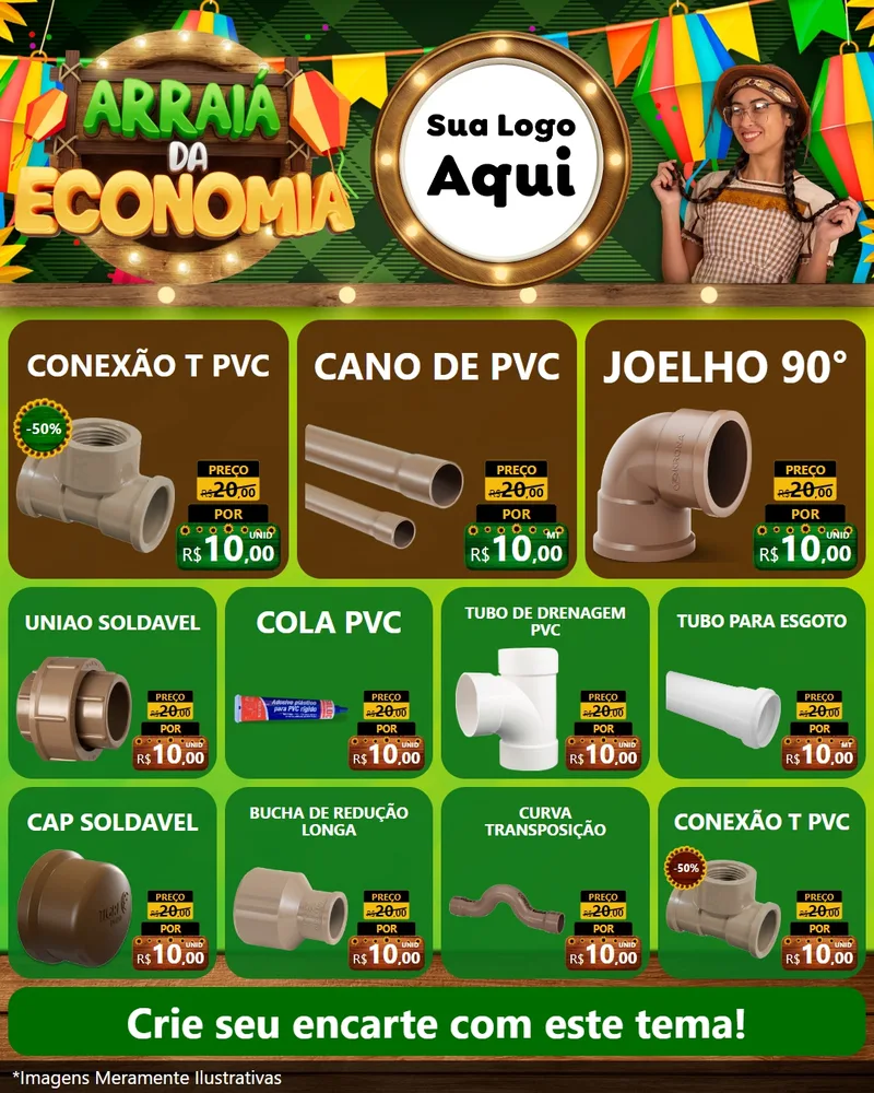 Modelo de Rede Social para Feed Instagram com o tema Arraiá de Economia para Tubos e conexões