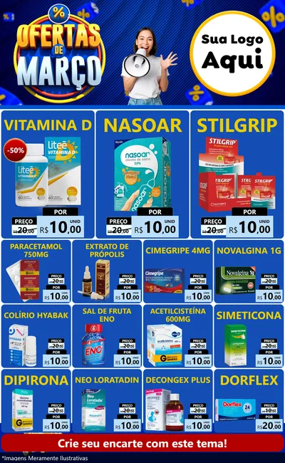 Modelo de Encarte para Encarte Grande com o tema Ofertas de Março para Farmácia