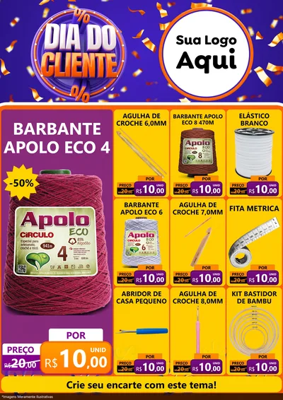 Modelo de Encarte para Encarte A4 Vertical com o tema Dia do Cliente para Armarinho e Aviamentos