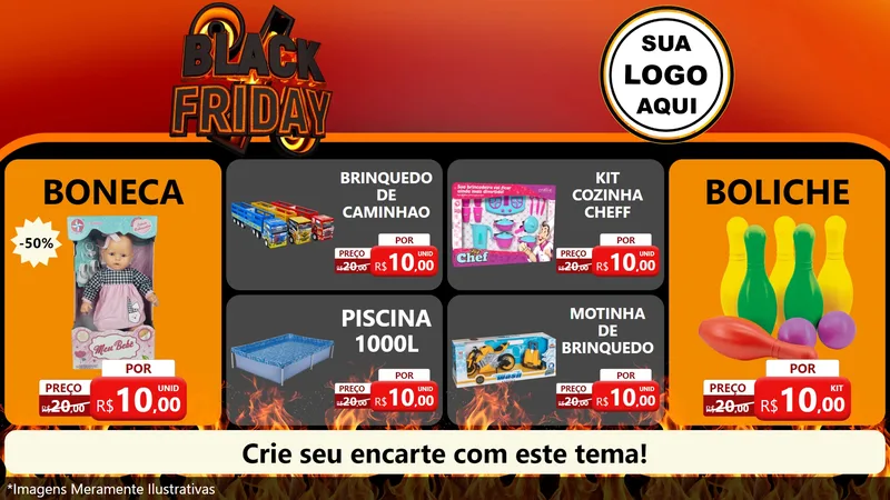 Modelo de TV para TV Horizontal com o tema Black Friday para Brinquedos