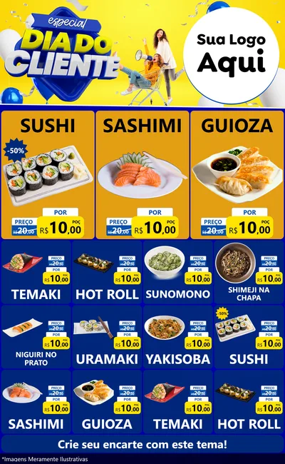 Modelo de Encarte para Encarte Grande com o tema Especial Dia do Cliente para Comida japonesa