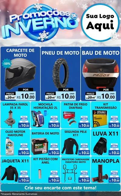 Modelo de Encarte para Encarte Grande com o tema Promoções de Inverno para Moto peças