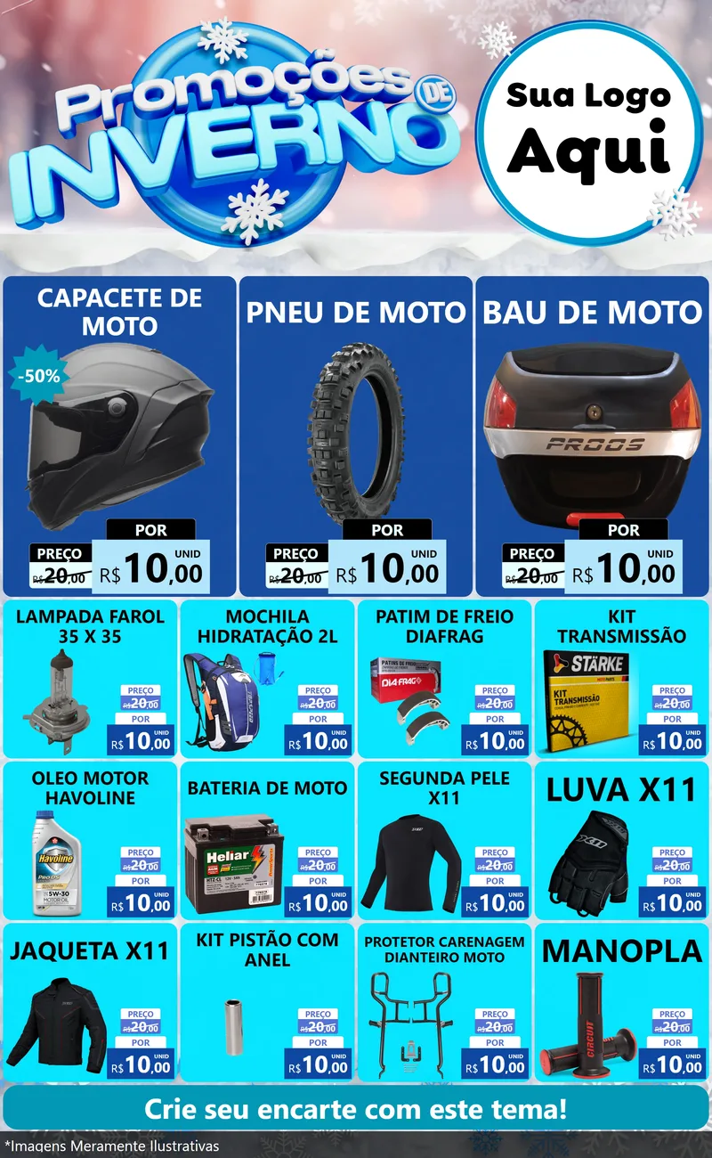 Modelo de Encarte para Encarte Grande com o tema Promoções de Inverno para Moto peças