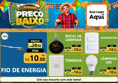 Modelo de Encarte para Encarte A4 Horizontal com o tema Arraiá de Preço Baixo - Junina para Materiais Elétricos