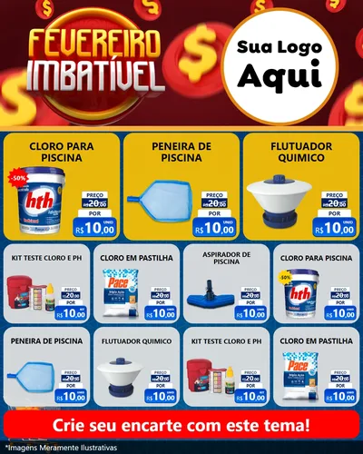Modelo de Rede Social para Feed Instagram com o tema Fevereiro Imbatível para Produtos para Piscina