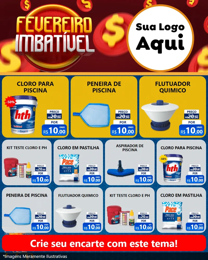 Modelo de Rede Social para Feed Instagram com o tema Fevereiro Imbatível para Produtos para Piscina
