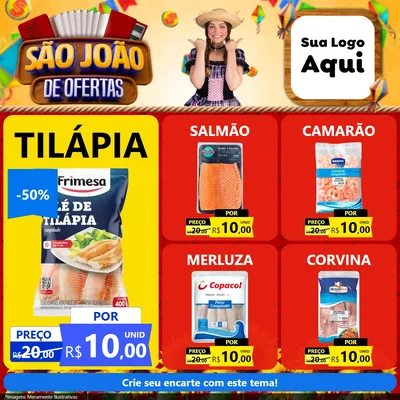 Modelo de Rede Social para Feed Facebook com o tema São João de Ofertas para Peixaria