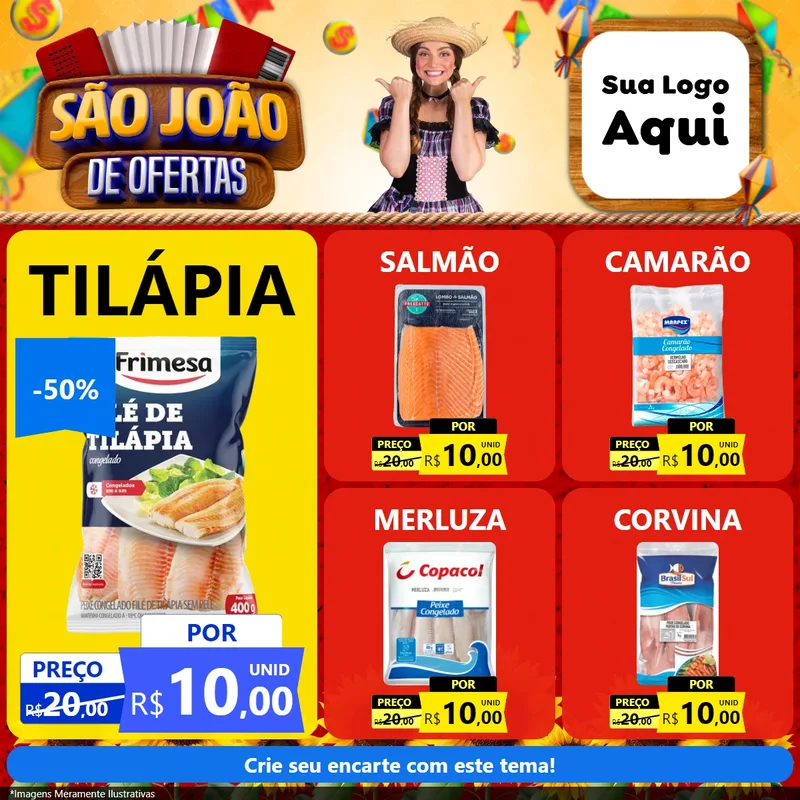Modelo de Rede Social para Feed Facebook com o tema São João de Ofertas para Peixaria