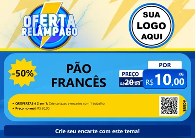 Modelo de Cartaz para Cartaz A4 Horizontal com o tema Oferta Relâmpago para Padaria