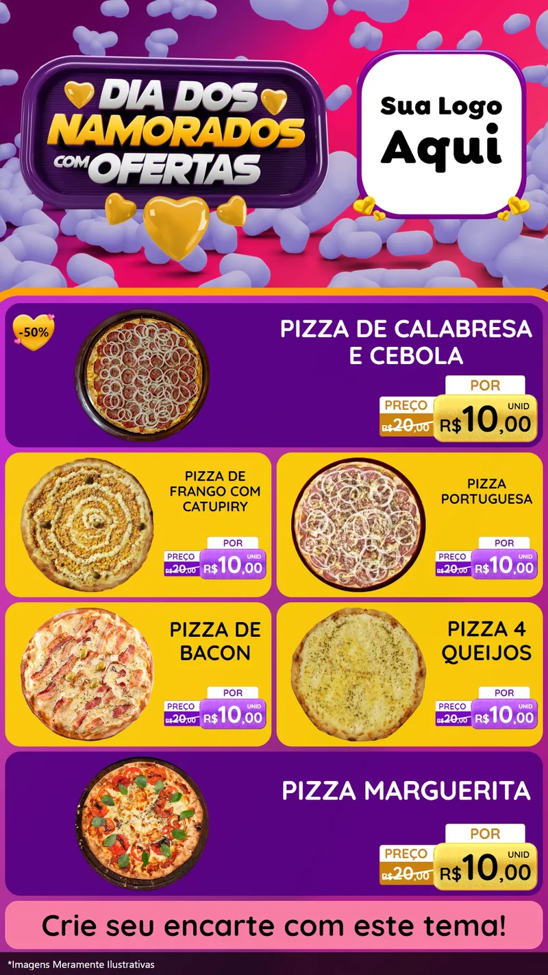 Modelo de TV para TV Vertical com o tema Dia Dos Namorados Com Ofertas para Pizzaria