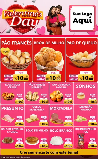 Modelo de Encarte para Encarte Grande com o tema Valentine's Day para Padaria