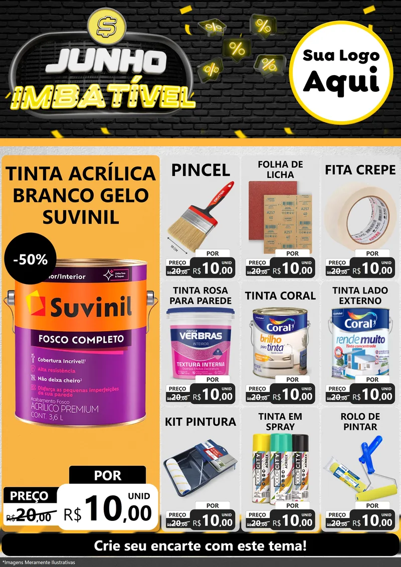 Modelo de Encarte para Encarte A4 Vertical com o tema Junho Imbatível para Tintas e Ferramentas