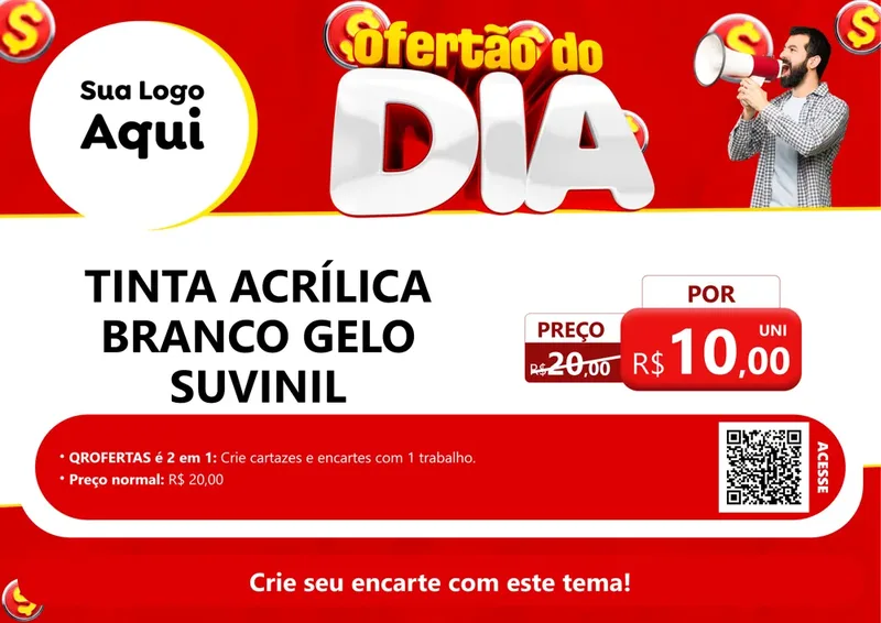 Modelo de Cartaz para Cartaz A4 Horizontal com o tema Ofertão do dia para Tintas e Ferramentas
