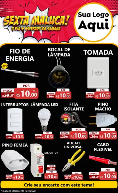 Modelo de Encarte para Encarte Grande com o tema Sexta Maluca! para Materiais Elétricos