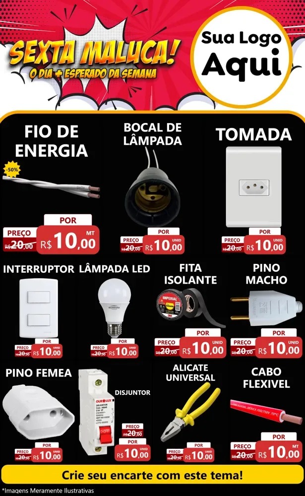 Modelo de Encarte para Encarte Grande com o tema Sexta Maluca! para Materiais Elétricos