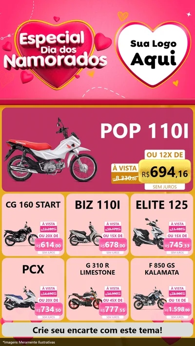 Modelo de Rede Social para Stories com o tema Especial Dia dos Namorados para Concessionaria de Motos