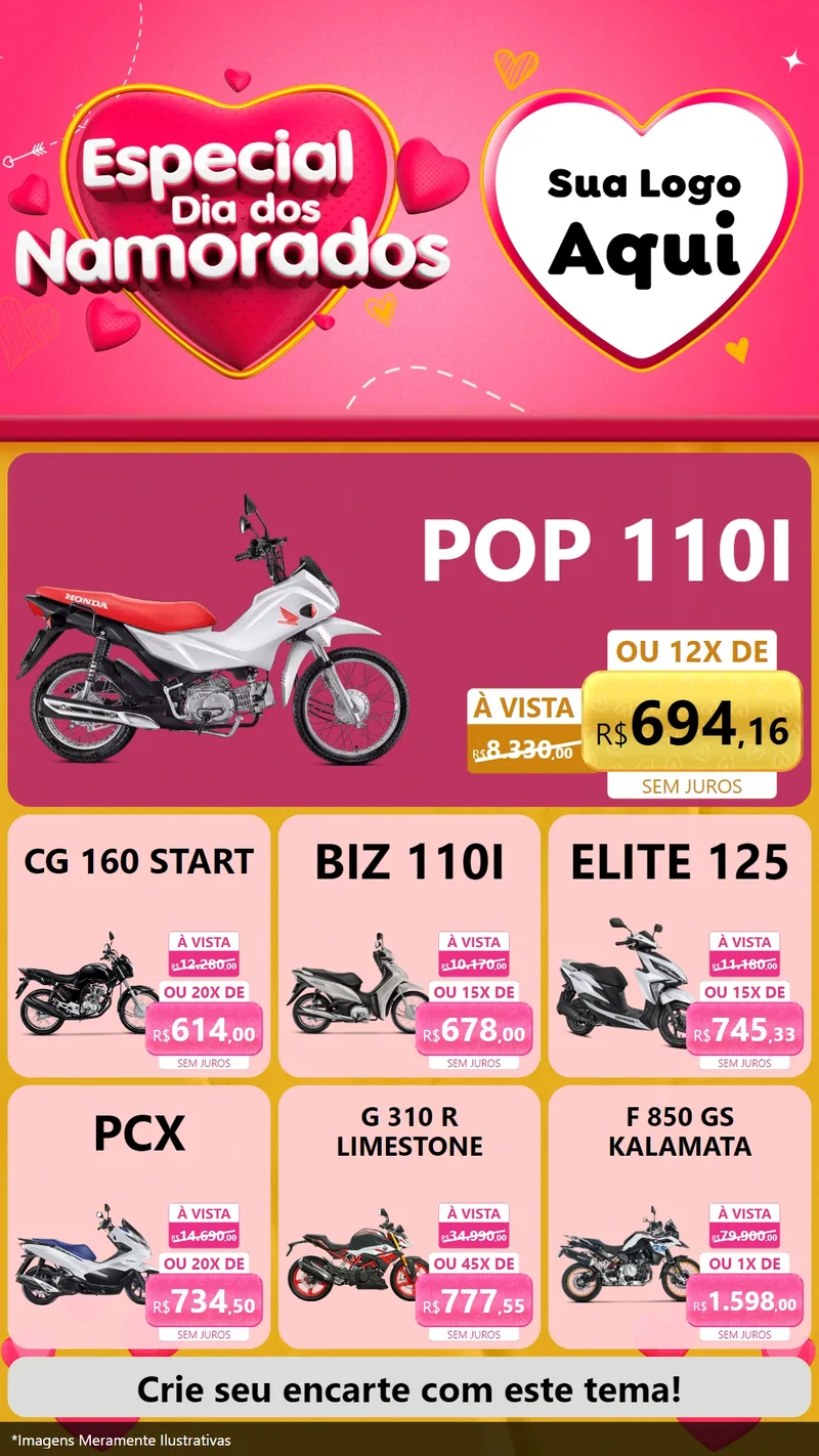 Modelo de Rede Social para Stories com o tema Especial Dia dos Namorados para Concessionaria de Motos