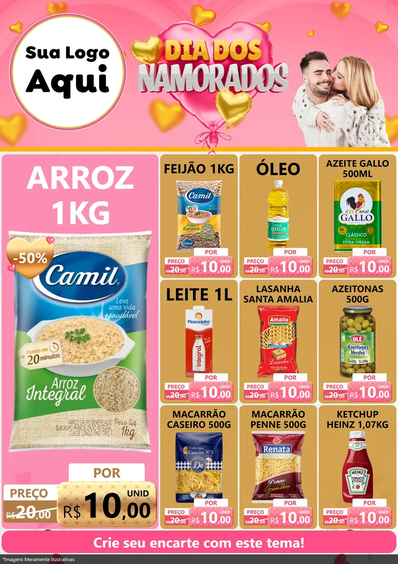 Modelo de Encarte para Encarte A4 Vertical com o tema Dia dos Namorados para Supermercado