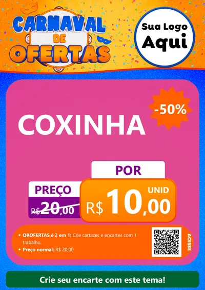 Modelo de Cartaz para Cartaz A4 Vertical com o tema Carnaval de Ofertas para Salgadaria