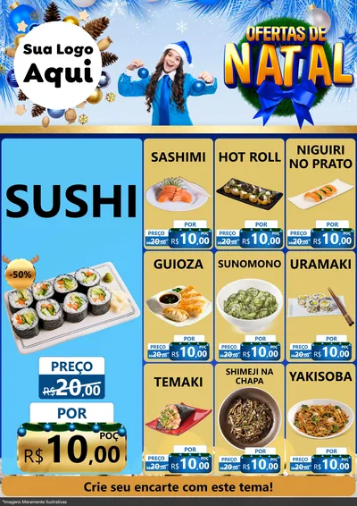 Modelo de Encarte para Encarte A4 Vertical com o tema Ofertas de Natal para Comida japonesa