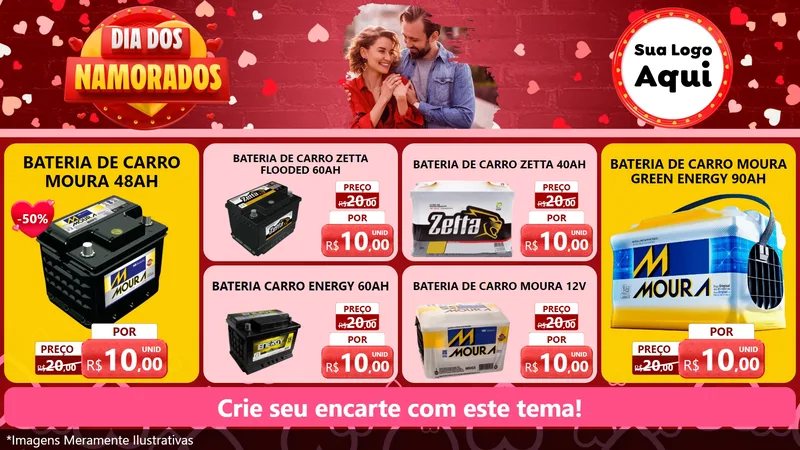 Modelo de TV para TV Horizontal com o tema Dia Dos Namorados para Baterias Elétricas