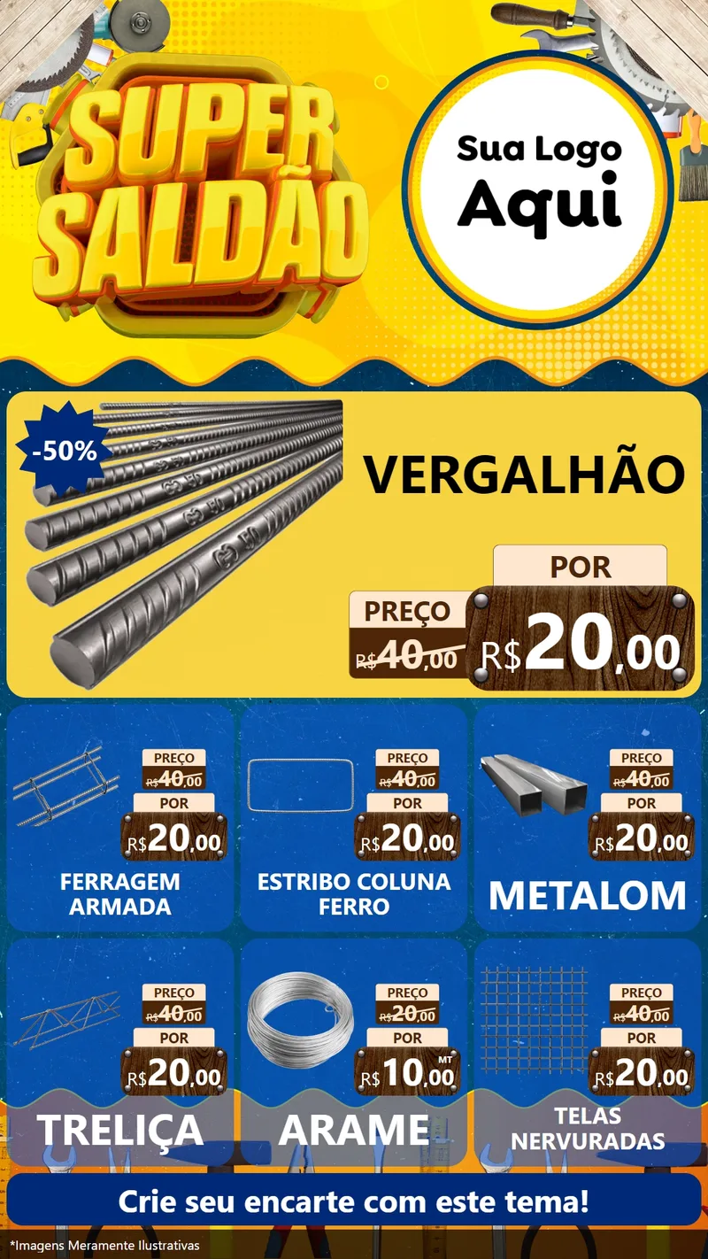 Modelo de Rede Social para Stories com o tema Super Saldão para Ferragens