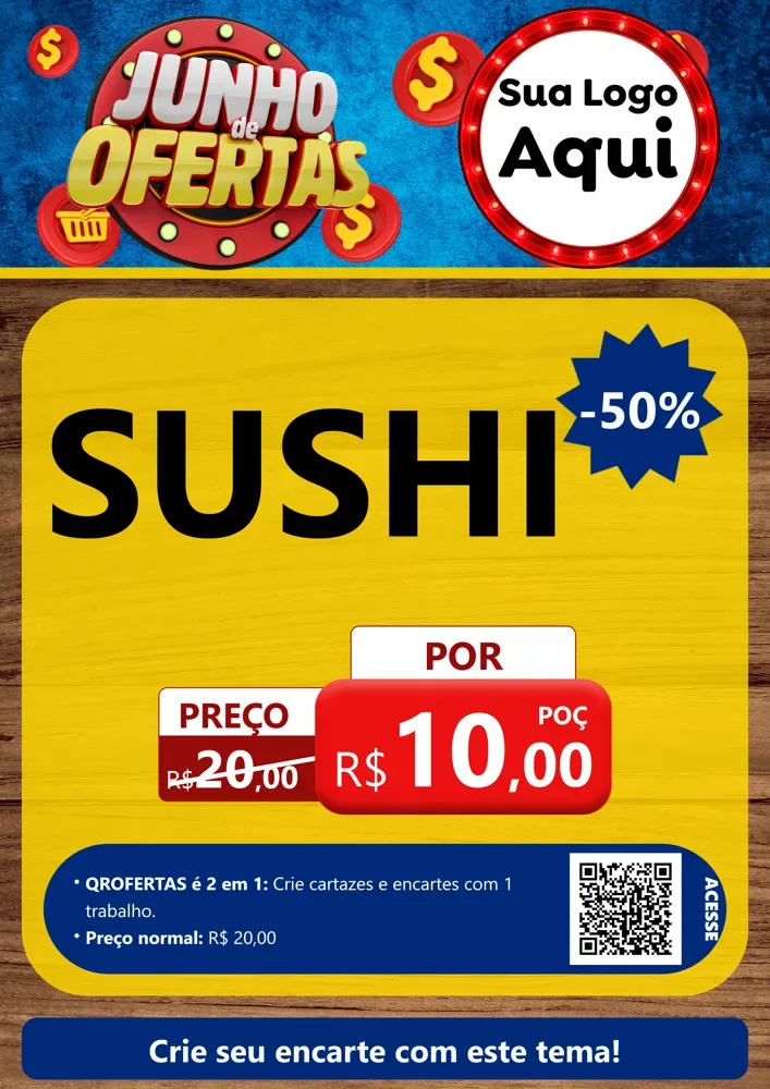 Modelo de Cartaz para Cartaz A4 Vertical com o tema Junho de Ofertas para Comida japonesa