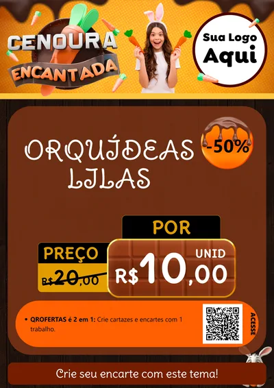 Modelo de Cartaz para Cartaz A4 Vertical com o tema Cenoura Encantada - Páscoa para Floricultura e jardim