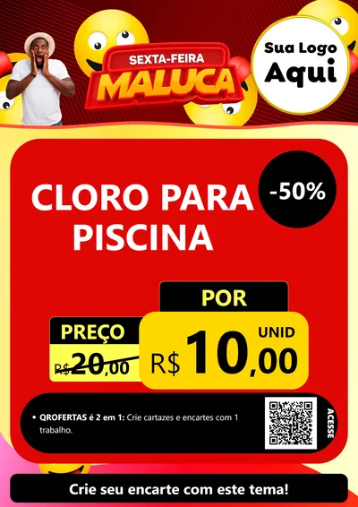 Modelo de Cartaz para Cartaz A4 Vertical com o tema Sexta-feira Maluca para Produtos para Piscina