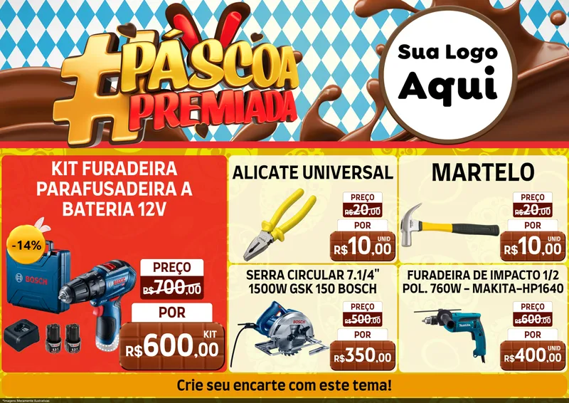 Modelo de Encarte para Encarte A4 Horizontal com o tema Páscoa Premiada para Maquinas e Ferramentas