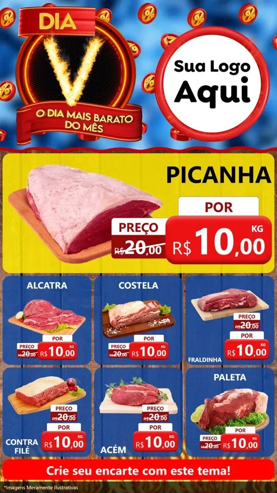 Modelo de Rede Social para Stories com o tema Dia V - O Dia Mais Barato Do Mês para Açougue
