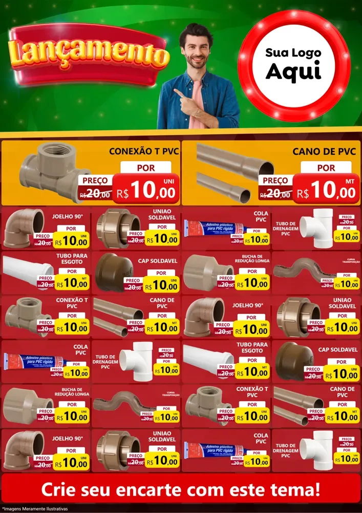 Modelo de Encarte para Encarte A4 Vertical com o tema Lançamento para Tubos e conexões